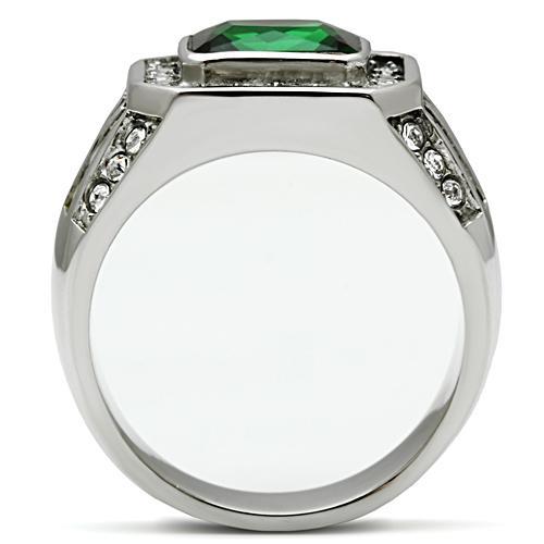 MATK495 - High polished (no plating) Stainless Steel Ring with Synthetic Synthetic Glass in Emerald