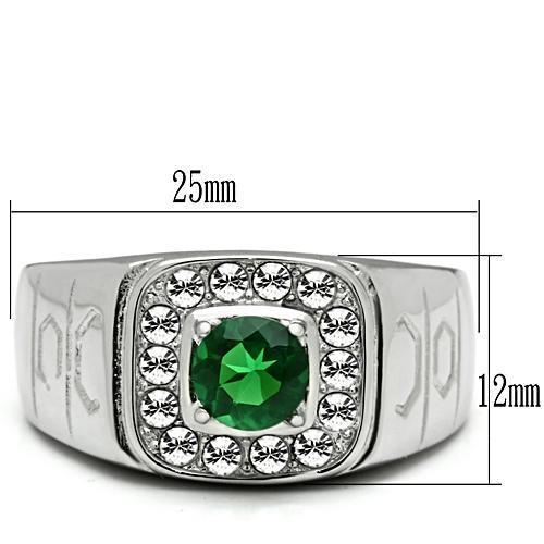MATK496 - High polished (no plating) Stainless Steel Ring with Synthetic Synthetic Glass in Emerald