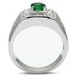 MATK496 - High polished (no plating) Stainless Steel Ring with Synthetic Synthetic Glass in Emerald