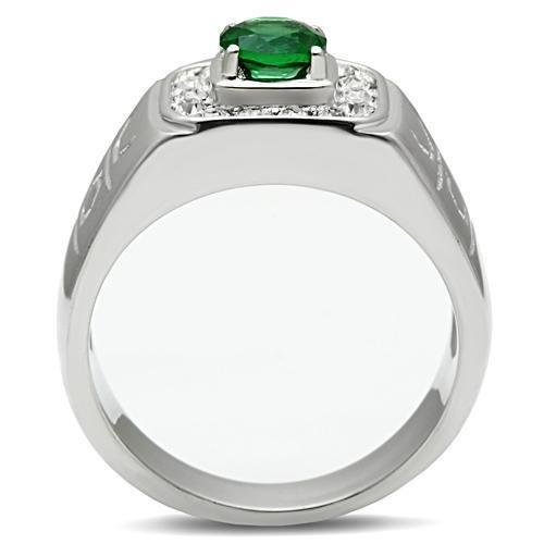 MATK496 - High polished (no plating) Stainless Steel Ring with Synthetic Synthetic Glass in Emerald