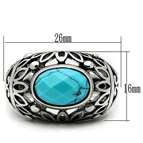 MATK498 - High polished (no plating) Stainless Steel Ring with Synthetic Turquoise in Sea Blue