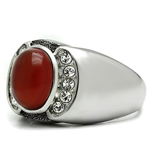 MATK499 - High polished (no plating) Stainless Steel Ring with Semi-Precious Onyx in Siam