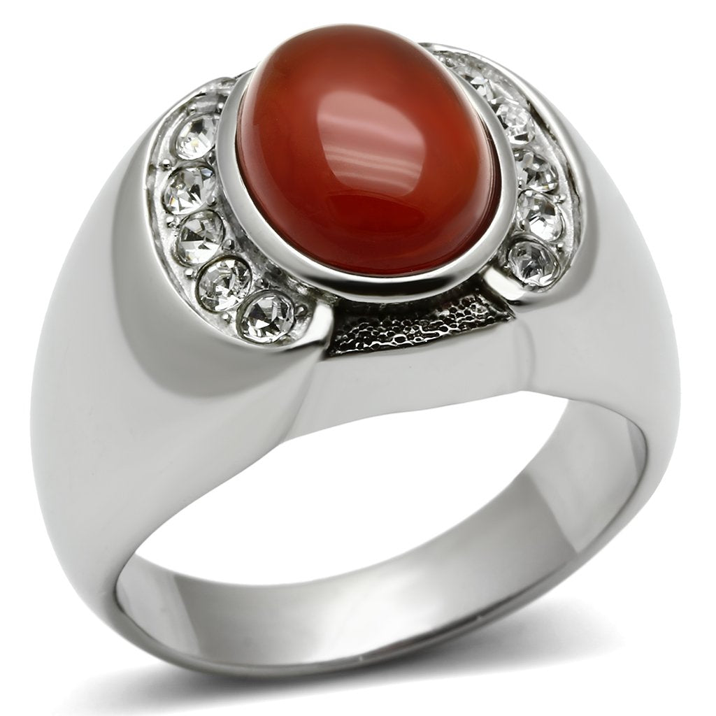 MATK499 - High polished (no plating) Stainless Steel Ring with Semi-Precious Onyx in Siam