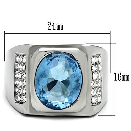 MATK500 - High polished (no plating) Stainless Steel Ring with Synthetic Synthetic Glass in Light Sapphire