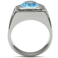 MATK500 - High polished (no plating) Stainless Steel Ring with Synthetic Synthetic Glass in Light Sapphire