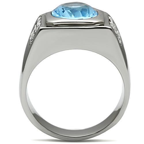 MATK500 - High polished (no plating) Stainless Steel Ring with Synthetic Synthetic Glass in Light Sapphire