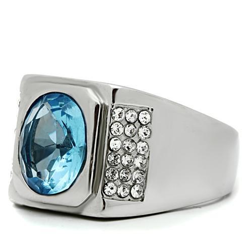 MATK500 - High polished (no plating) Stainless Steel Ring with Synthetic Synthetic Glass in Light Sapphire