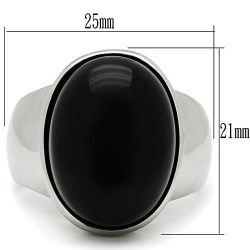 MATK501 - High polished (no plating) Stainless Steel Ring with Semi-Precious Onyx in Jet