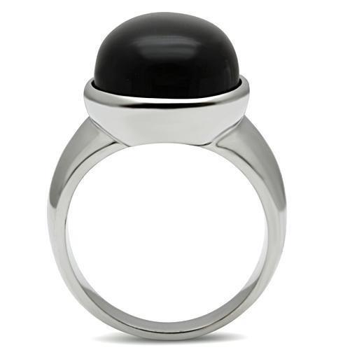 MATK501 - High polished (no plating) Stainless Steel Ring with Semi-Precious Onyx in Jet
