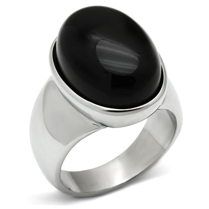 MATK501 - High polished (no plating) Stainless Steel Ring with Semi-Precious Onyx in Jet