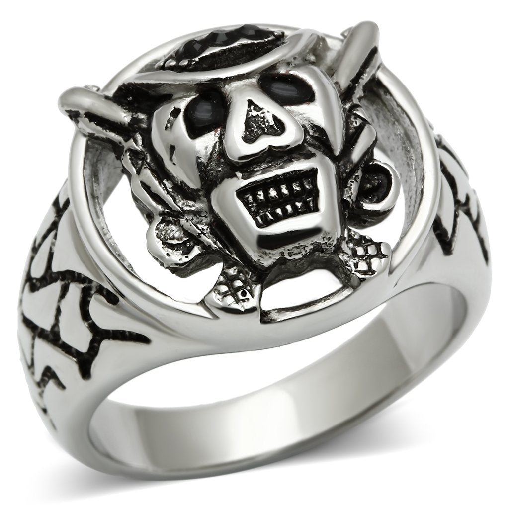 MATK502 - High polished (no plating) Stainless Steel Ring with Top Grade Crystal  in Jet