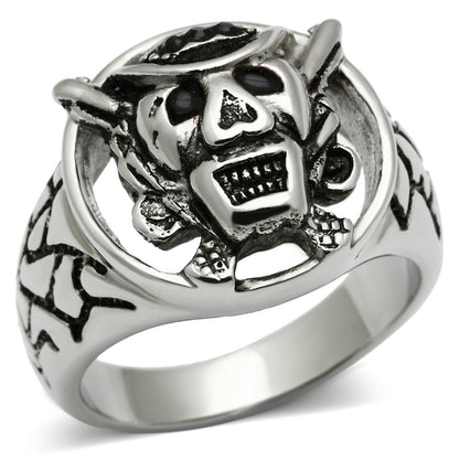MATK502 - High polished (no plating) Stainless Steel Ring with Top Grade Crystal  in Jet