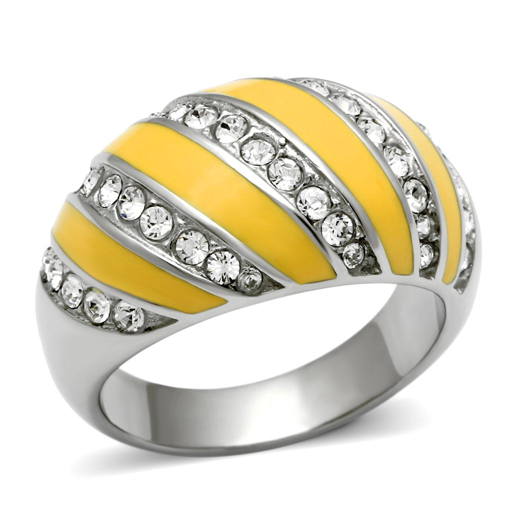 MATK506 - High polished (no plating) Stainless Steel Ring with Top Grade Crystal  in Clear