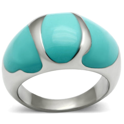 MATK509 - High polished (no plating) Stainless Steel Ring with Epoxy  in Turquoise