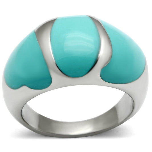 MATK509 - High polished (no plating) Stainless Steel Ring with Epoxy  in Turquoise