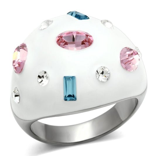 MATK512 - High polished (no plating) Stainless Steel Ring with Top Grade Crystal  in Multi Color