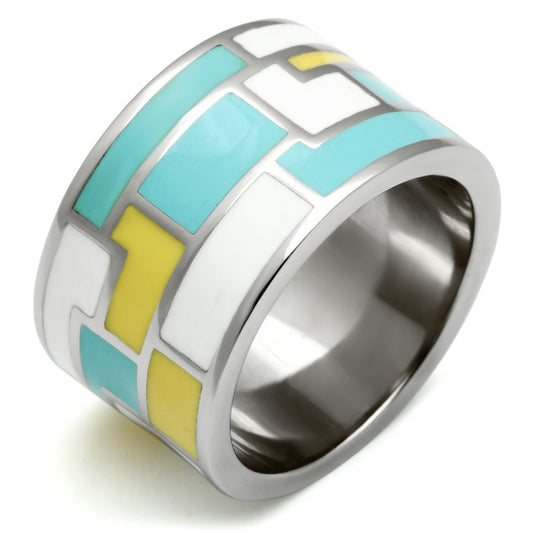 MATK514 - High polished (no plating) Stainless Steel Ring with Epoxy  in Multi Color