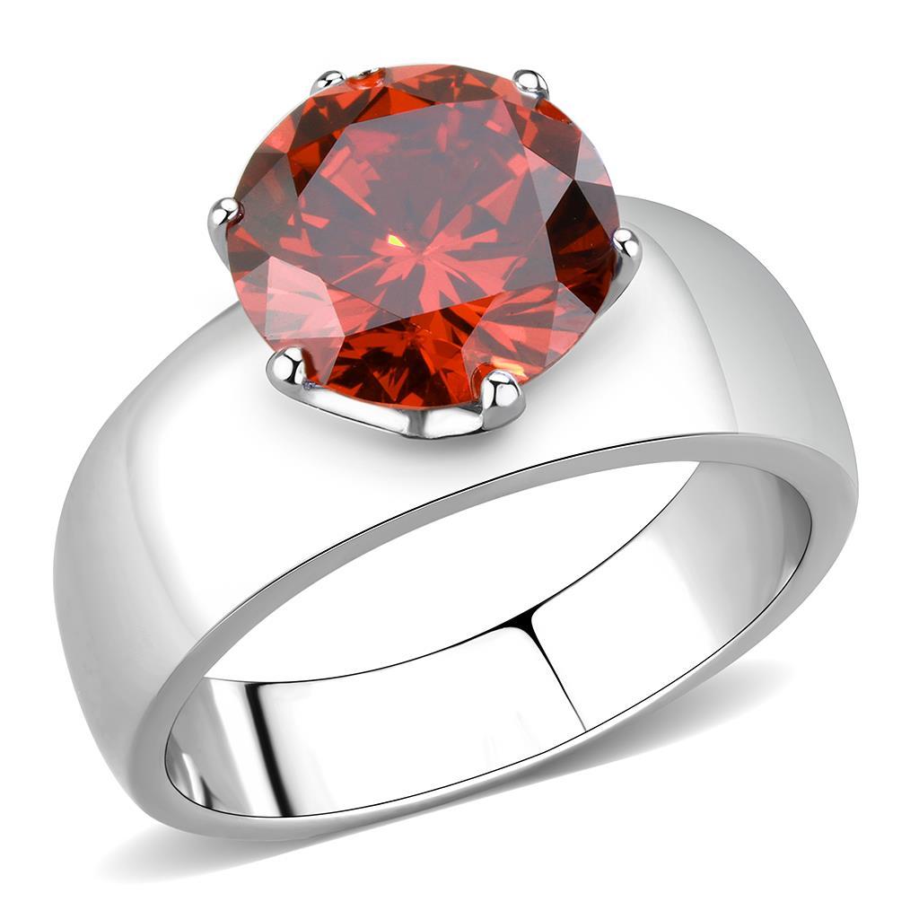 MATK52001 - High polished (no plating) Stainless Steel Ring with AAA Grade CZ  in Garnet