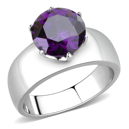 MATK52002 - High polished (no plating) Stainless Steel Ring with AAA Grade CZ  in Amethyst