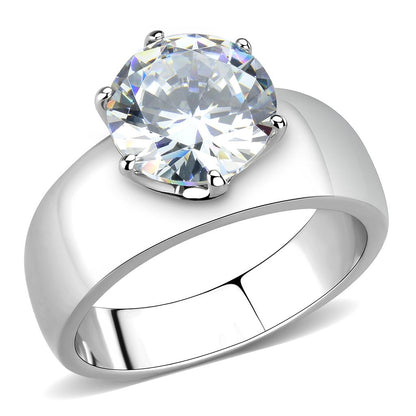 MATK52004 - High polished (no plating) Stainless Steel Ring with AAA Grade CZ  in Clear