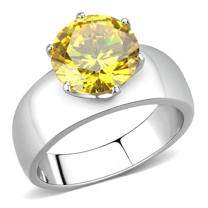 MATK52011 - High polished (no plating) Stainless Steel Ring with AAA Grade CZ  in Topaz