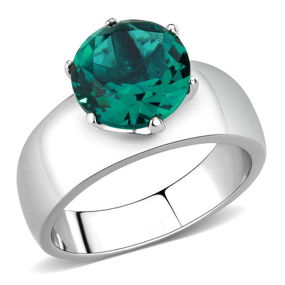 MATK52012 - High polished (no plating) Stainless Steel Ring with Synthetic Synthetic Glass in Blue Zircon