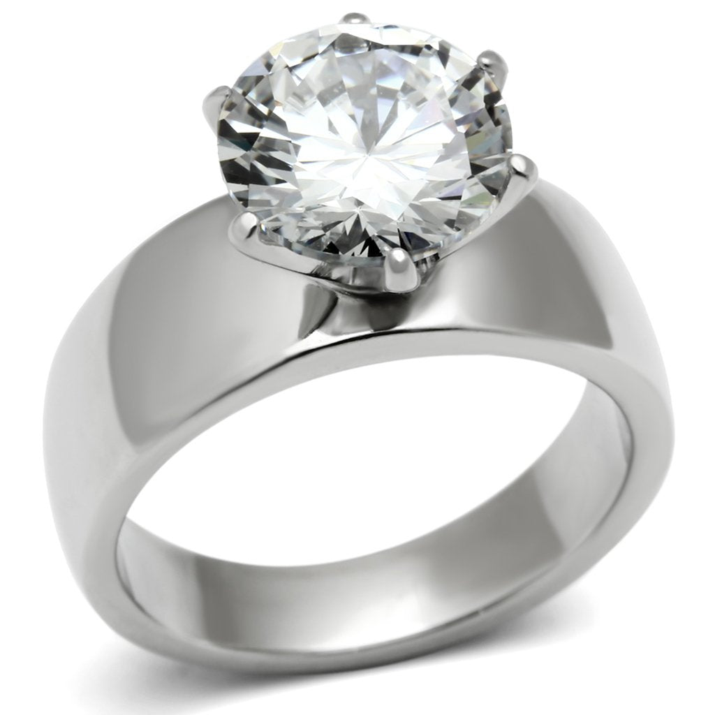 MATK520 - High polished (no plating) Stainless Steel Ring with AAA Grade CZ  in Clear