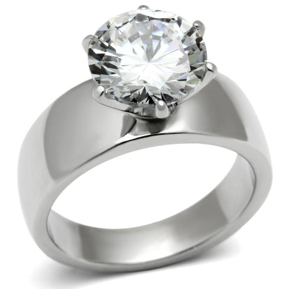 MATK520 - High polished (no plating) Stainless Steel Ring with AAA Grade CZ  in Clear