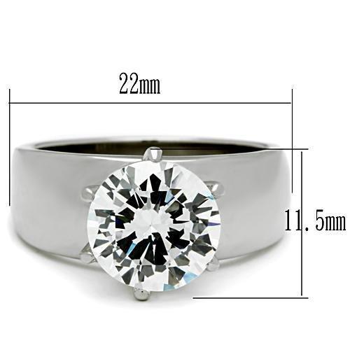 MATK520 - High polished (no plating) Stainless Steel Ring with AAA Grade CZ  in Clear
