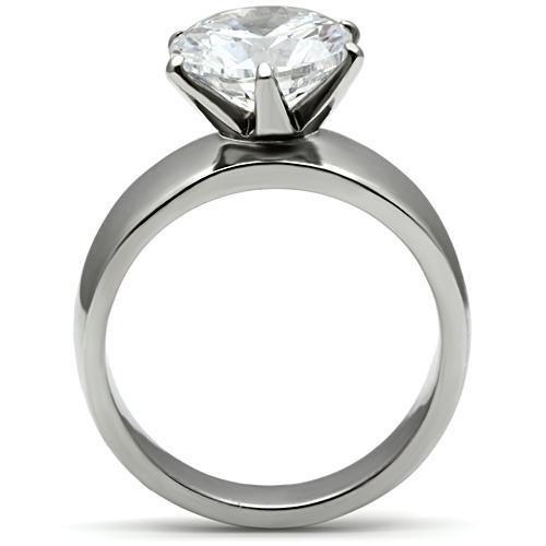 MATK520 - High polished (no plating) Stainless Steel Ring with AAA Grade CZ  in Clear
