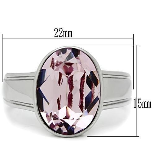 MATK522 - High polished (no plating) Stainless Steel Ring with Top Grade Crystal  in Light Amethyst