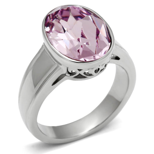 MATK522 - High polished (no plating) Stainless Steel Ring with Top Grade Crystal  in Light Amethyst