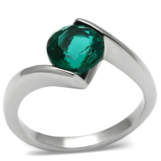 MATK523 - High polished (no plating) Stainless Steel Ring with Synthetic Synthetic Glass in Blue Zircon