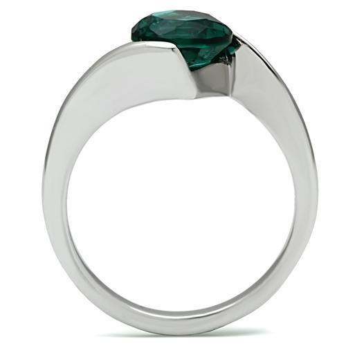 MATK523 - High polished (no plating) Stainless Steel Ring with Synthetic Synthetic Glass in Blue Zircon