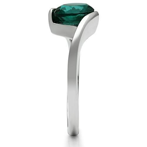 MATK523 - High polished (no plating) Stainless Steel Ring with Synthetic Synthetic Glass in Blue Zircon