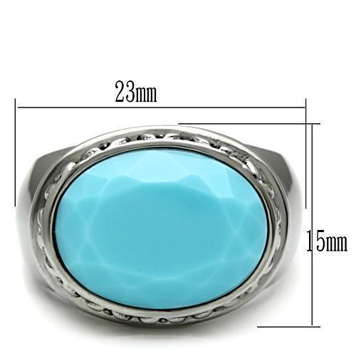 MATK525 - High polished (no plating) Stainless Steel Ring with Synthetic Synthetic Glass in Sea Blue