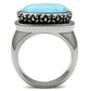 MATK525 - High polished (no plating) Stainless Steel Ring with Synthetic Synthetic Glass in Sea Blue