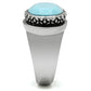 MATK525 - High polished (no plating) Stainless Steel Ring with Synthetic Synthetic Glass in Sea Blue