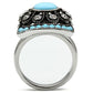 MATK526 - High polished (no plating) Stainless Steel Ring with Synthetic Synthetic Glass in Sea Blue