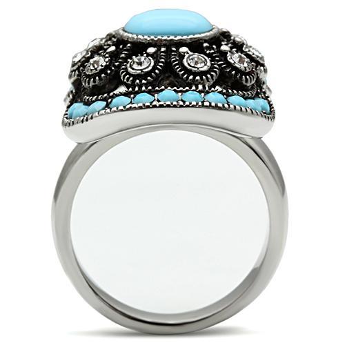 MATK526 - High polished (no plating) Stainless Steel Ring with Synthetic Synthetic Glass in Sea Blue