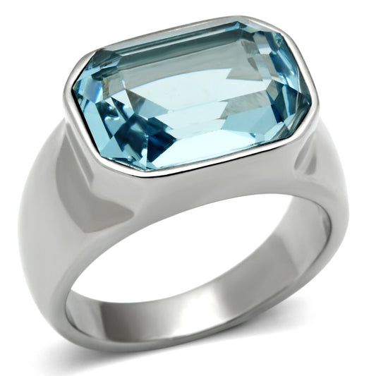 MATK527 - High polished (no plating) Stainless Steel Ring with Top Grade Crystal  in Sea Blue