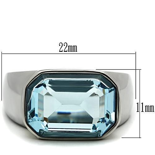 MATK527 - High polished (no plating) Stainless Steel Ring with Top Grade Crystal  in Sea Blue