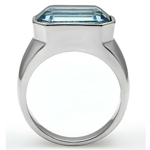 MATK527 - High polished (no plating) Stainless Steel Ring with Top Grade Crystal  in Sea Blue