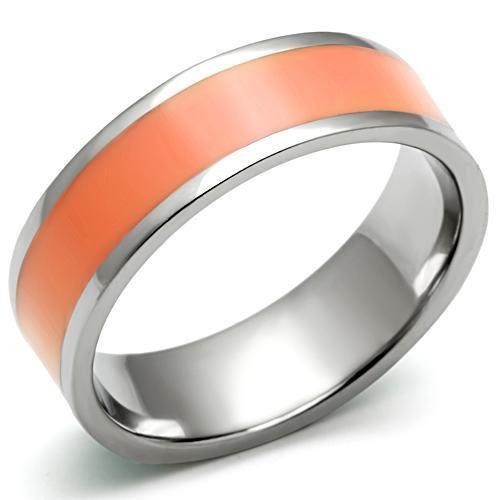 MATK544 - High polished (no plating) Stainless Steel Ring with Epoxy  in Orange