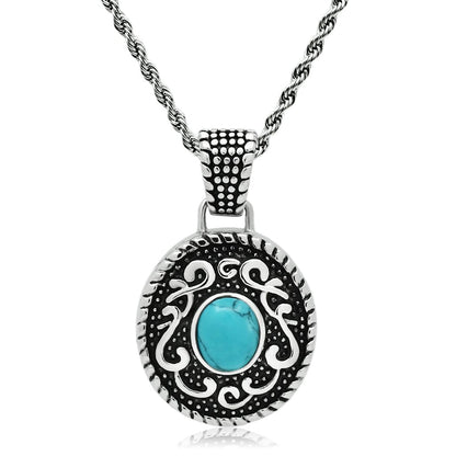 MATK550 - High polished (no plating) Stainless Steel Necklace with Synthetic Turquoise in Sea Blue