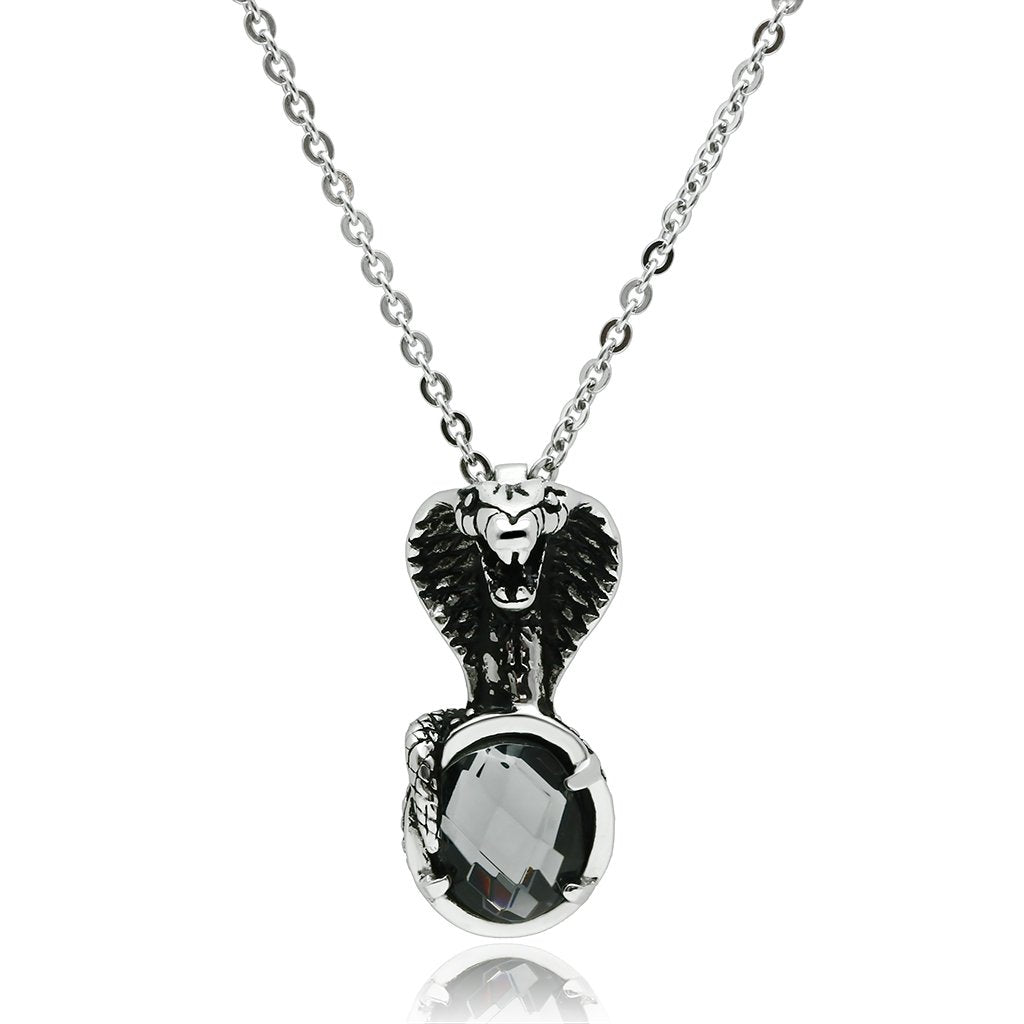 MATK552 - High polished (no plating) Stainless Steel Necklace with Synthetic Acrylic in Jet