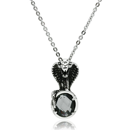 MATK552 - High polished (no plating) Stainless Steel Necklace with Synthetic Acrylic in Jet