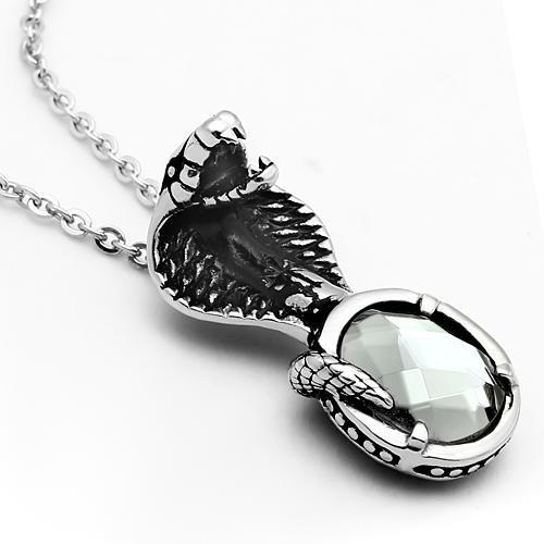MATK552 - High polished (no plating) Stainless Steel Necklace with Synthetic Acrylic in Jet