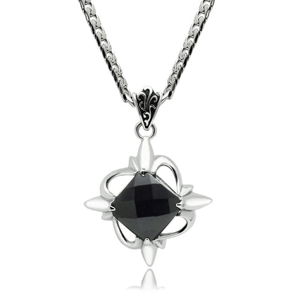 MATK560 - High polished (no plating) Stainless Steel Chain Pendant with Synthetic Onyx in Jet