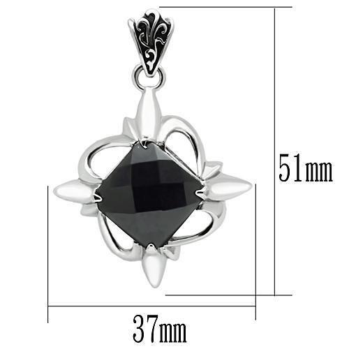 MATK560 - High polished (no plating) Stainless Steel Chain Pendant with Synthetic Onyx in Jet